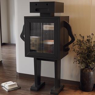 实客厅玻璃小酒柜SWJ精致小型美式 复古玻璃门创意器机人展示木柜