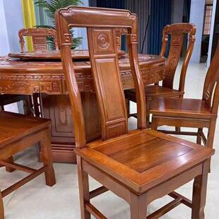 金花梨木餐桌带转盘加厚仿古实木雕花大圆桌餐厅中式家用吃饭桌子