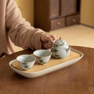 酒店茶托盤茶海小 竹制長方形干泡盤儲水陶瓷茶盤家用小型茶臺中式