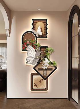 中古风玄关壁装饰画走户正对门廊过道尽头挂画立FVB入体水培绿植