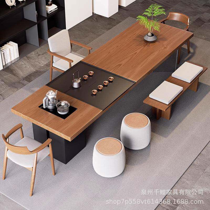 实桌木台OCI茶烧水壶一体嵌入办公室茶台家用茶岛几式简约茶桌椅