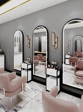 简约理发镜台廊专用网店发红镜子带灯QEN挂墙单面美发店镜潮子可