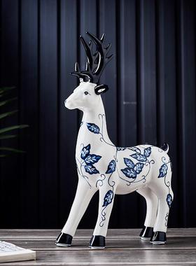 花青坐鹿瓷摆件陶家居房客厅送ZDA礼玄关陶瓷工艺书品一鹿有你