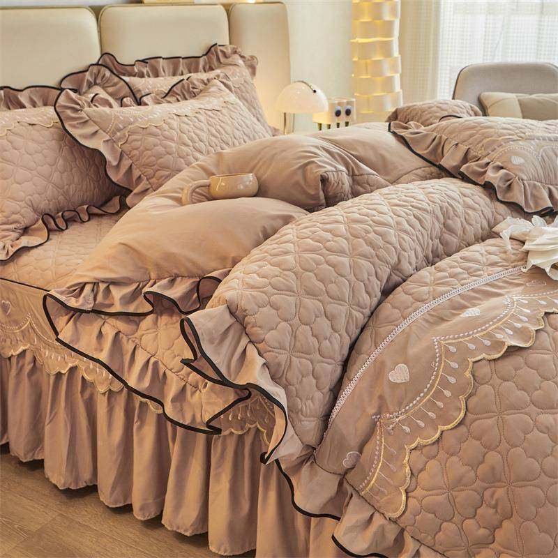 床上用品女韩版公主夹套棉床裙款GXZ件20风25新款加厚磨毛被套床