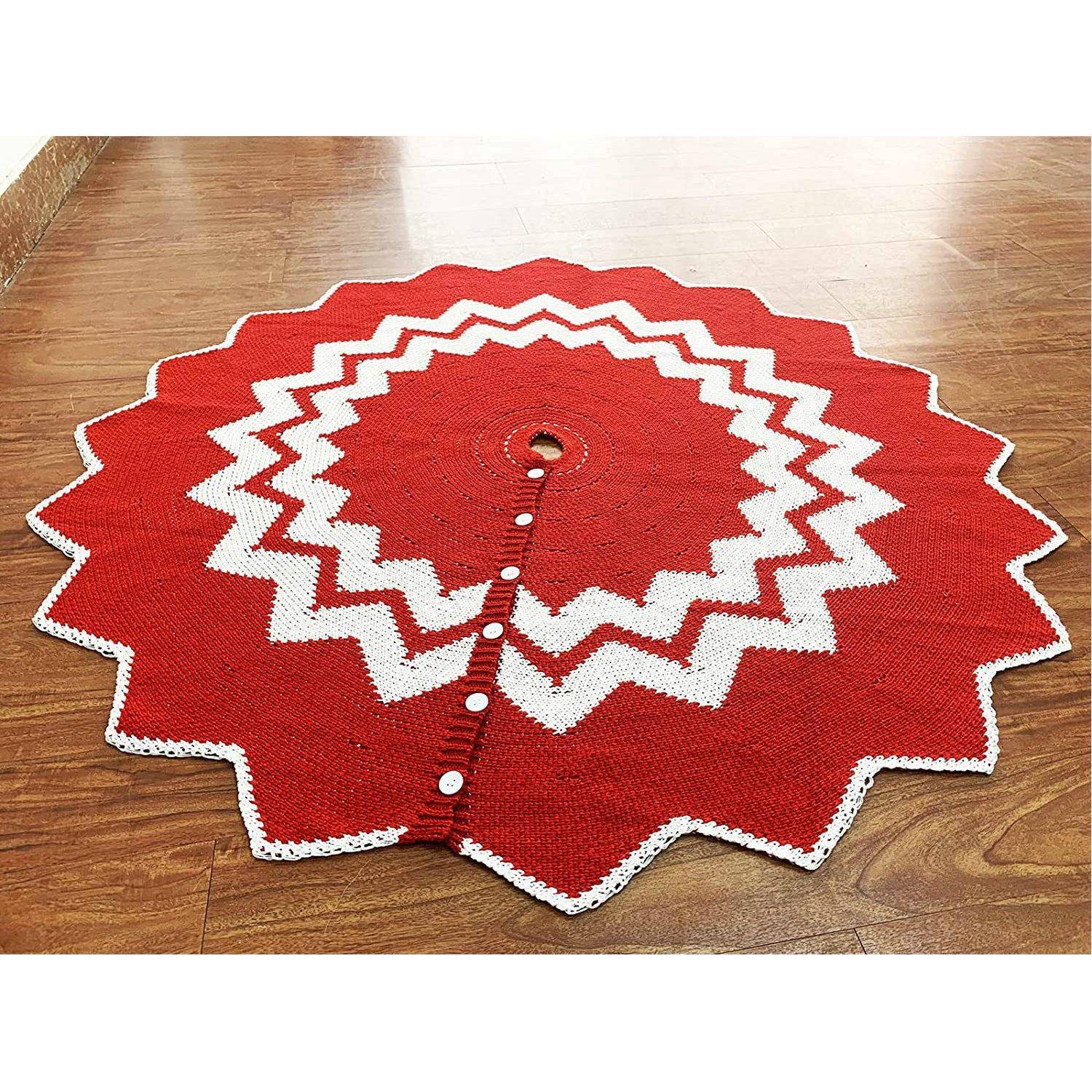 饰新圣围诞装品GM89720波纹红款白多边圣诞树底裙48