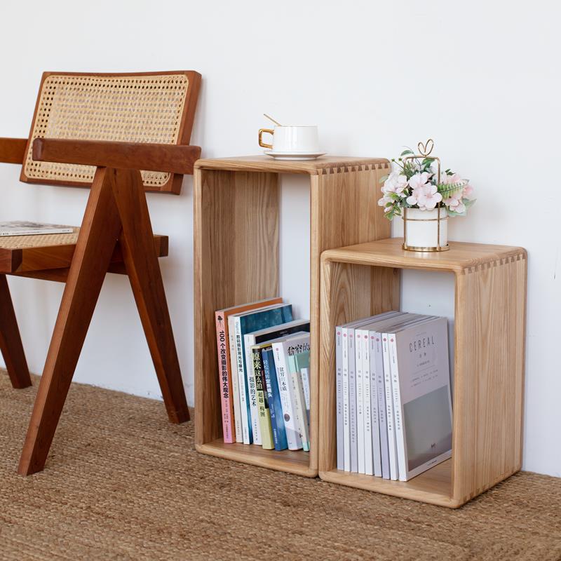 7白蜡实木F76TH5J6置物书架组格子客厅角几沙合发边几落地收纳架