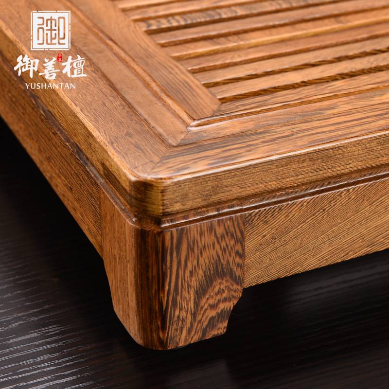实木功夫小茶盘不锈钢抽屉储水式托盘鸡翅木家用便捷小号茶台