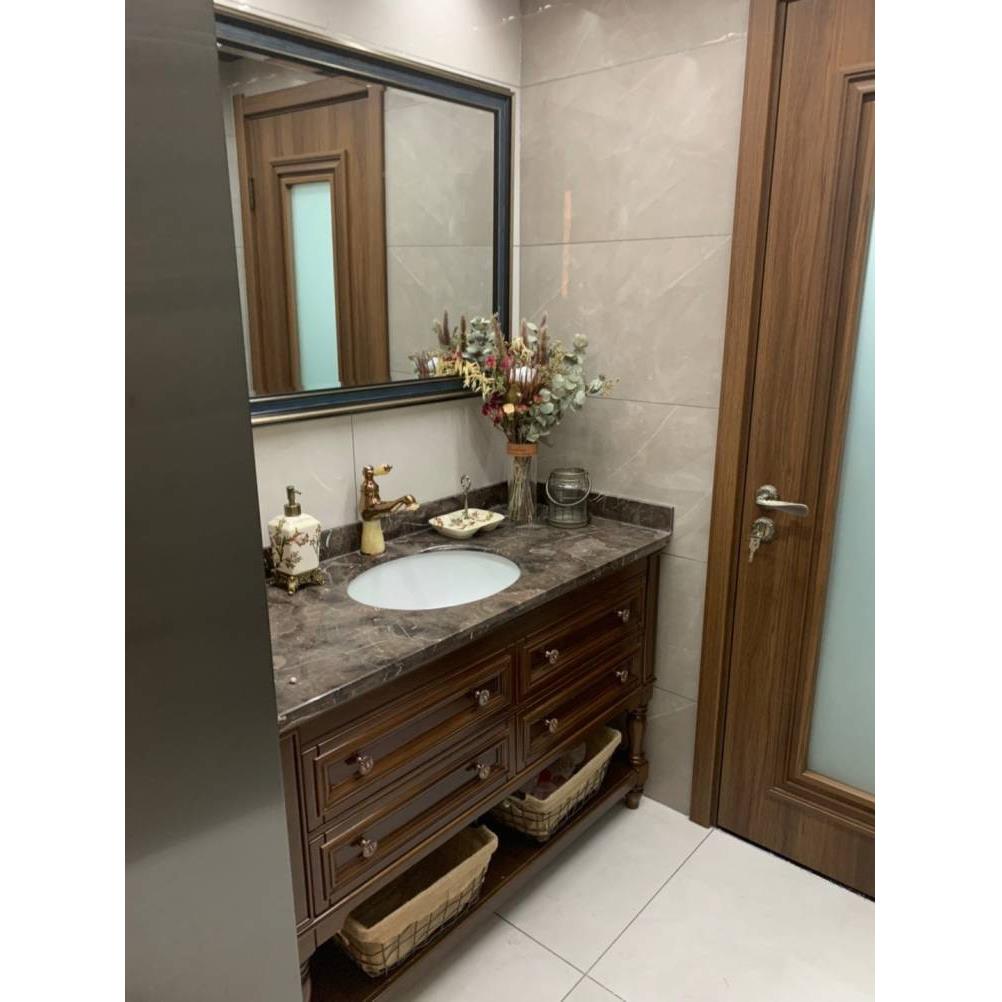 cs式LSQ浴室柜组合实木落地式漱美台天然理大石卫生洗间复古洗手