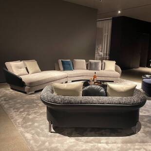 意式极简劳森弧形布艺棉麻沙发客厅别墅大户型设计师异形转角沙发