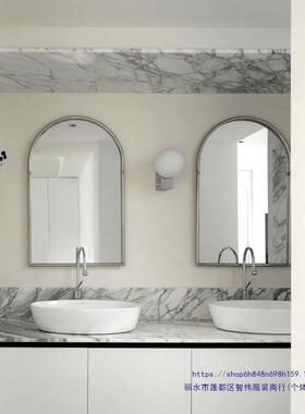 法复古拱门镜子浴室简古约式壁挂镜洗手间化镜中不妆锈BNL钢装饰