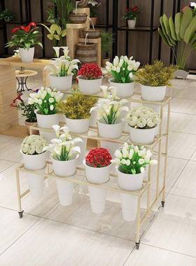 大号铁花店PFS23544花架鲜花示架艺层货展架可移动带多万向轮塑料