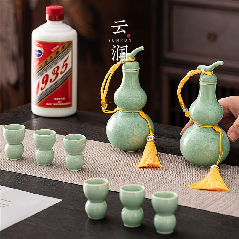 高级感福b禄白酒烈酒杯葫芦酒壶酒具陶瓷白酒杯酒盅分酒器套装送图片