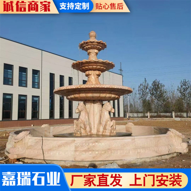 石雕喷泉 黄锈石水钵花岗岩欧式石雕喷泉 园林景观石雕景区喷水池