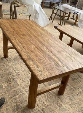 大老榆木茶桌阳客厅M实木板桌复古办电脑公桌民宿酒店长条餐台桌