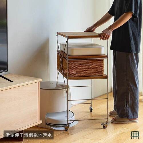 日976421式物架客厅收能纳架置地多落功储物家用展示书架扫地机器