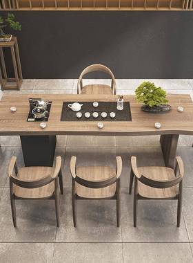 实木茶茶桌现代简约公家用客厅办室大合板IUD泡桌椅组一体茶台