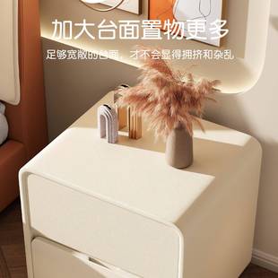 简约现代家用卧室小型收纳柜出租屋边柜 奶油风实木床头柜2025新款