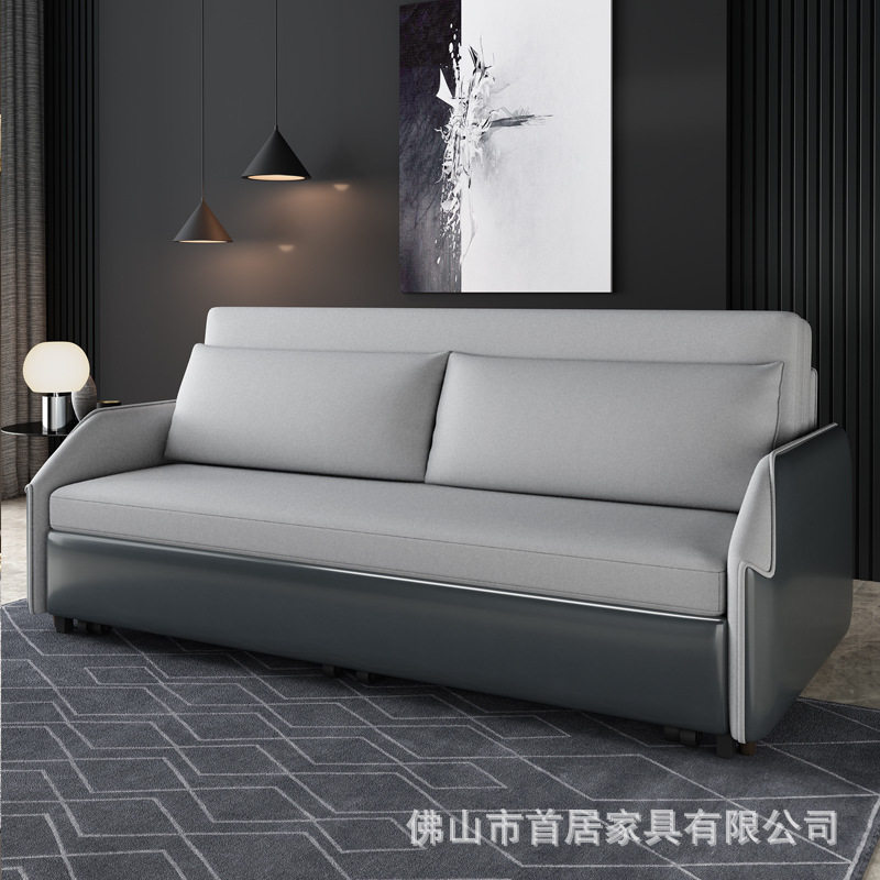 小户型实木折叠皮布沙发床