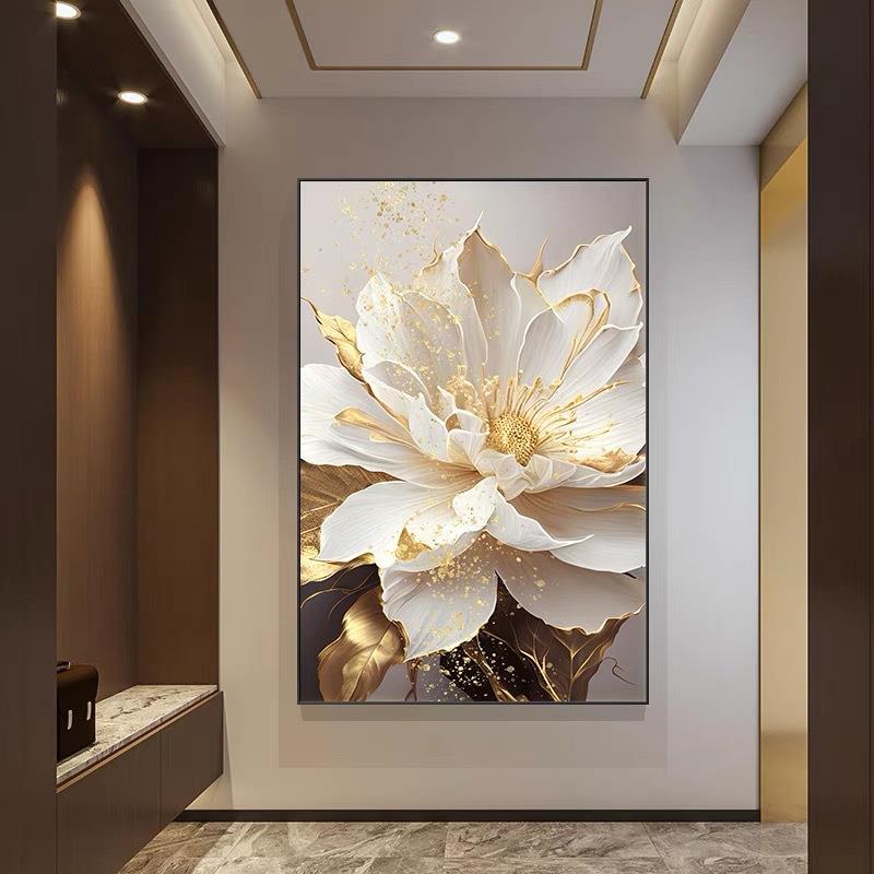 入户玄关装饰画现代轻奢牡丹花卉挂画大气走廊过道楼梯间餐厅壁画图片