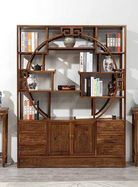 1.3米加粗柜博体古架实全实木古仿古QVP置物架复风新中木式隔断屏