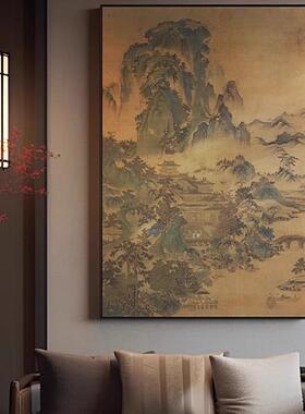 山楼阁新中式玄关RRD挂画画走廊过饰道古典仙风景壁书房茶室竖版