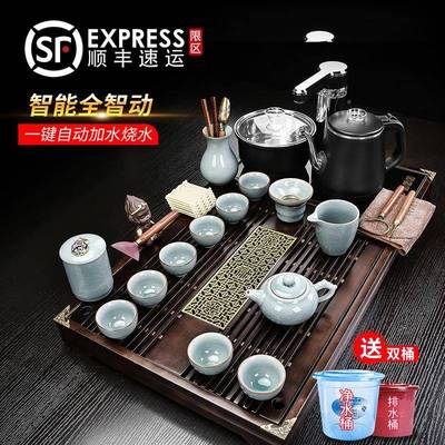 ?具套装全自动客一体功夫泡台烧水壶家用厅整茶F7685@？茶套茶盘
