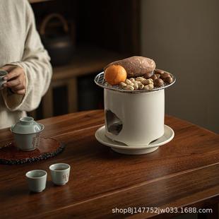 陶瓷烤茶壶碳炉复古禅意套装 围炉煮茶器中式 苏打釉电陶炉炭烧水壶