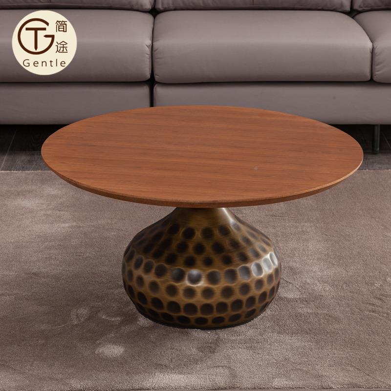 W6现货实木白蜡古茶几客法厅用圆形大小轻奢岩板意家美F768SS86式