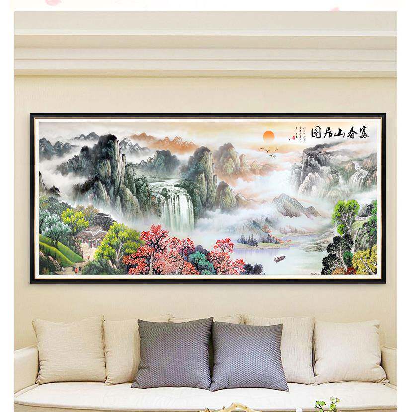 ?十字绣成品Fhmfmgzu纯框工富山居图流水生财带山春水风景钻石画