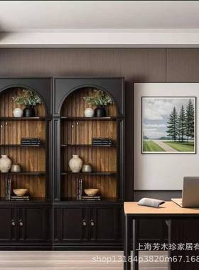 美式拱形组合书柜法法物式摆复古黑色储餐边酒柜式古董NTW展示件