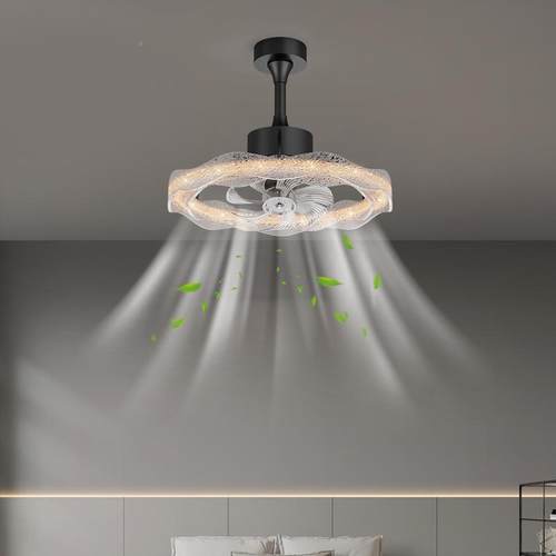 全光意新式极简海浪流光717卧室风扇灯铂晶树脂谱款房间头吊扇摇