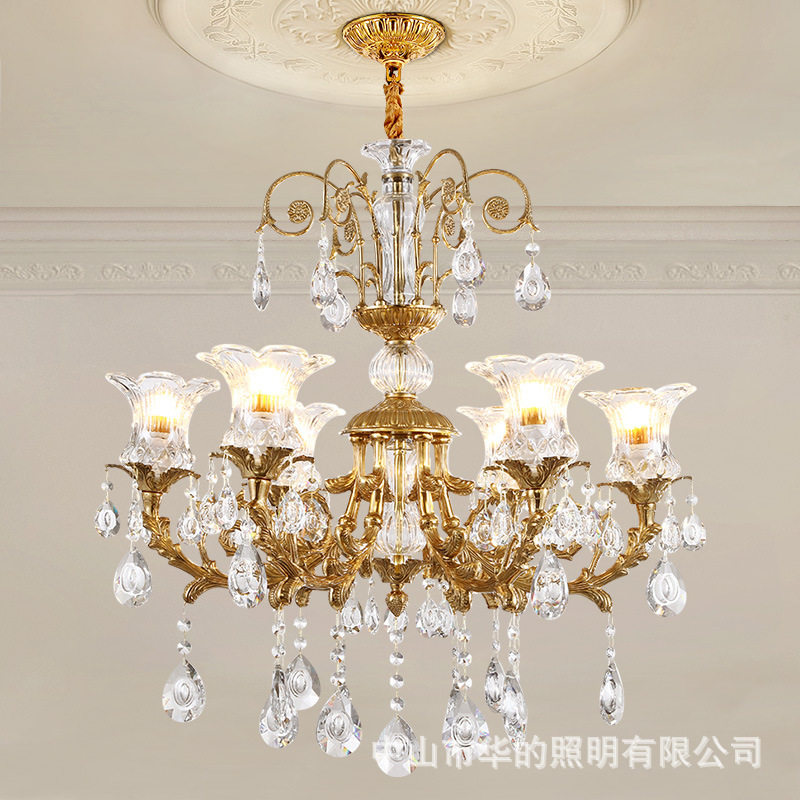 法式吊灯轻奢别墅客厅餐厅全