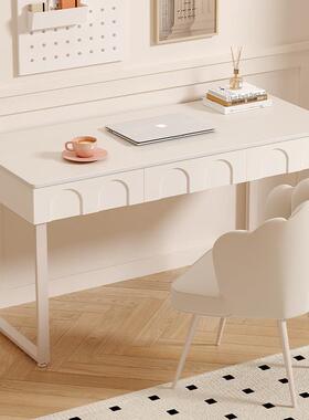 油风岩屉板书桌学生奶家用EMB法式带抽桌子卧室生女学习写字桌电