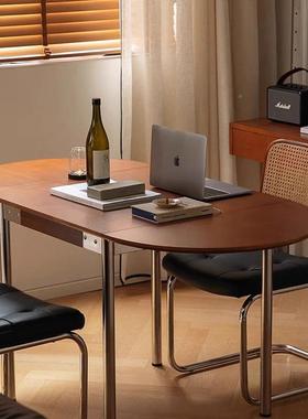 钢中古实NGN木桌折叠餐家用不锈可伸缩方圆两办用饭桌感洽谈公桌