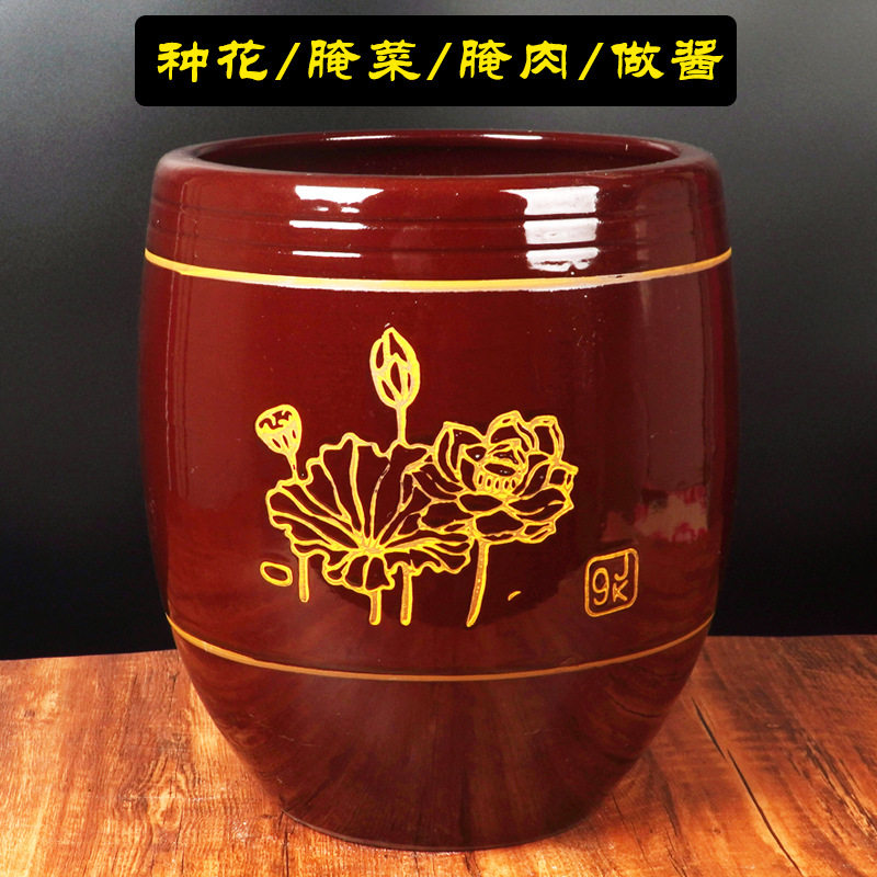 老式土陶带盖米缸腌菜发酵