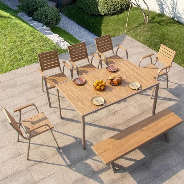 户柚木家藤具编花园实木桌椅庭院户塑木桌椅外塑桌木椅室外外露台