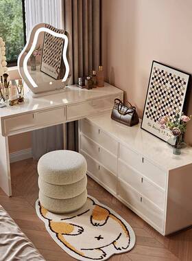 r^2025奢FVI年新款梳妆实台木奶油风卧室轻化妆桌现简代约收纳斗
