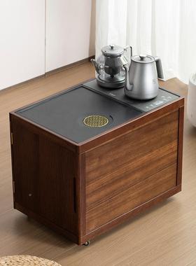 胡桃木水茶台柜沙发茶几小型边柜木实移动茶XJF烧水壶一体飘窗小
