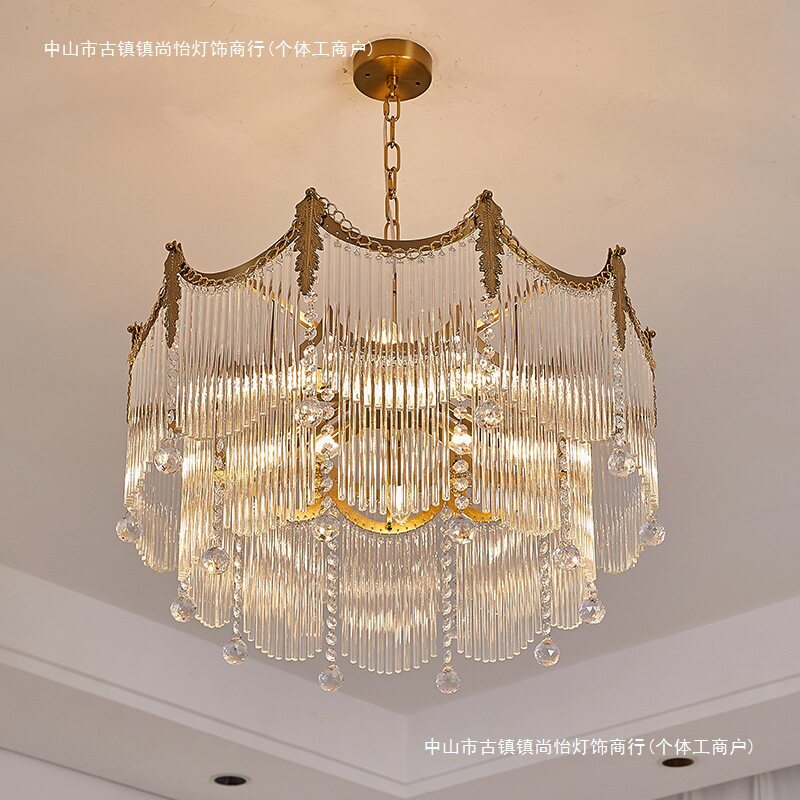 法式复古公主圆球水晶客厅吊灯浪漫轻奢卧室餐厅书房玻璃条流苏灯