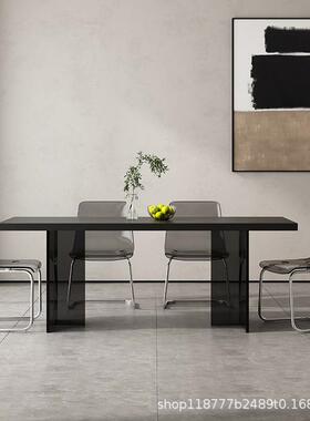 克力简悬浮纯黑色岩板GY1008餐桌意式极家形用小户型长方岛台餐亚