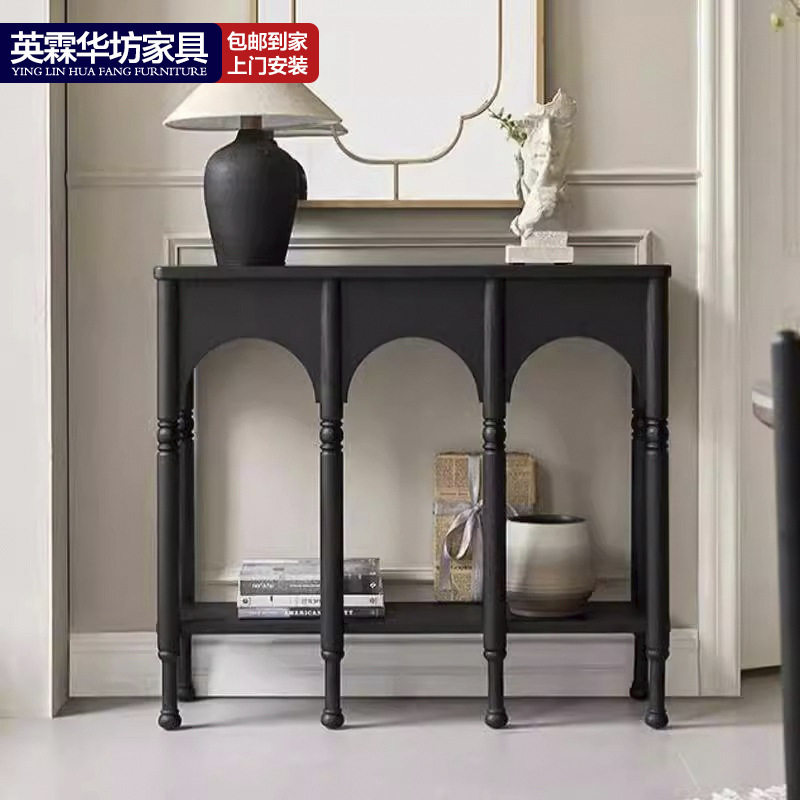 北欧复古入户玄关柜实木客厅隔断柜玄关台沙发遮挡柜黑色过道柜子