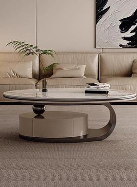 意式轻奢茶几现代简约客厅用设计师新款椭圆岩板储物茶台形JWG家