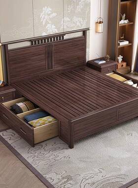 新中金木实木床1式.8米主卧室现代简约奢小户型1.5米UUQ轻储物婚