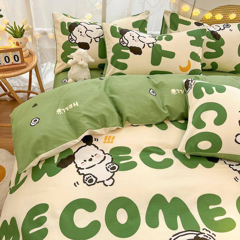 卡通纯棉被套单15x200x230三件套四594季0全棉双人绿被单儿童件被