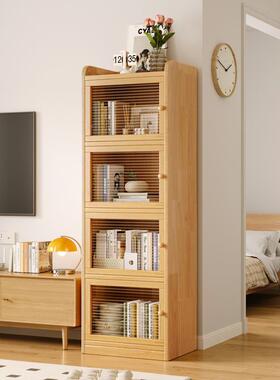 客厅电视旁立柜克实木书架储物子一体收纳柜亚力高窄柜柜带EYO门