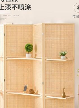 实木中式竹编屏风隔断墙简约现代折叠厅移FYA动办公室客玄挡关遮