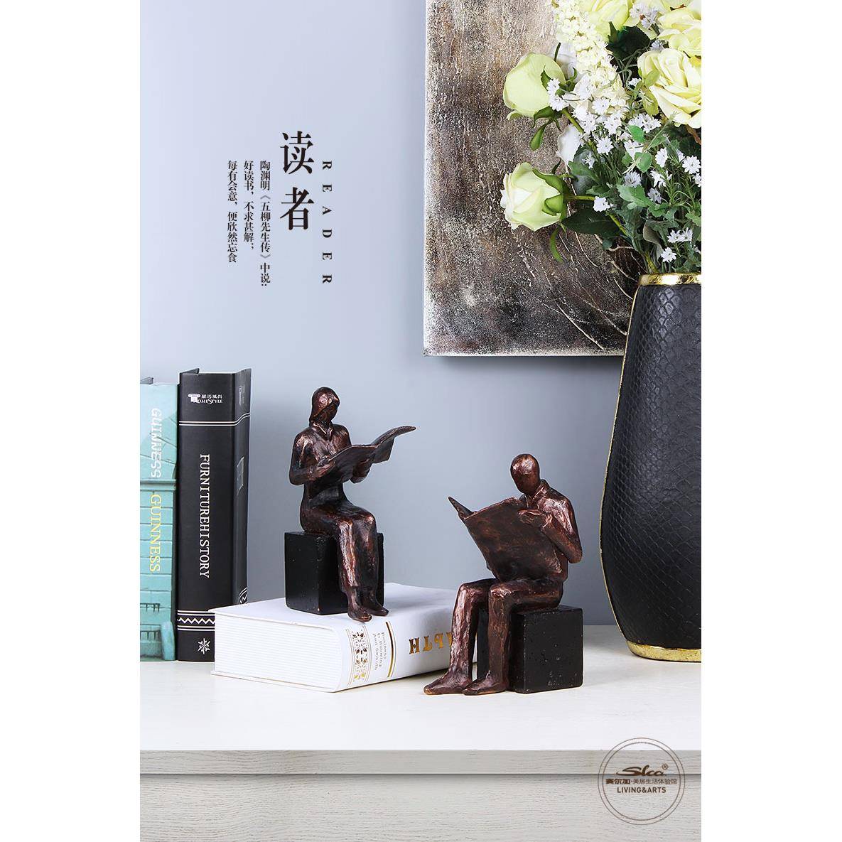 读者雕塑艺术品人物书雕像43389摆欧件创意玄关客厅小办公摆件式
