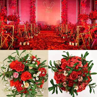 包婚引庆花艺大邮红色系路婚礼花T台成品花商HZO场家居橱窗装饰花