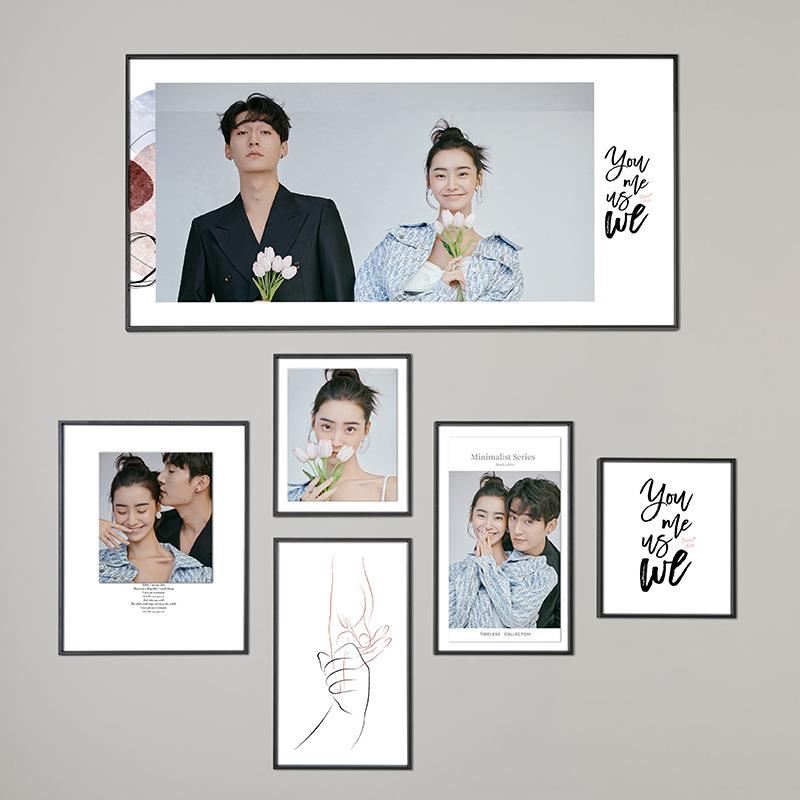 现代式欧片专照客厅卧室结婚黑色相框挂墙手用工大686尺寸长方形