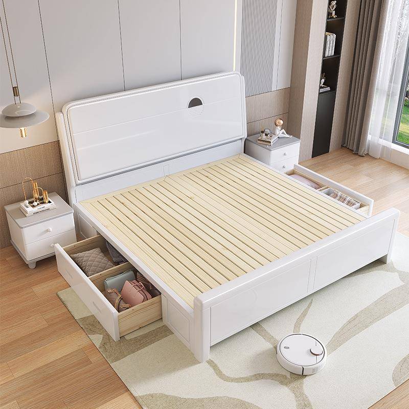 现代约FT009简主卧1.8米双人床1.5米气压储物床白色婚实木床家用